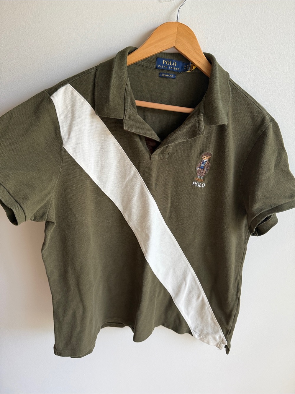 Polo by Ralph Lauren Olive Green Polo Shirt with White Diagonal Stripe